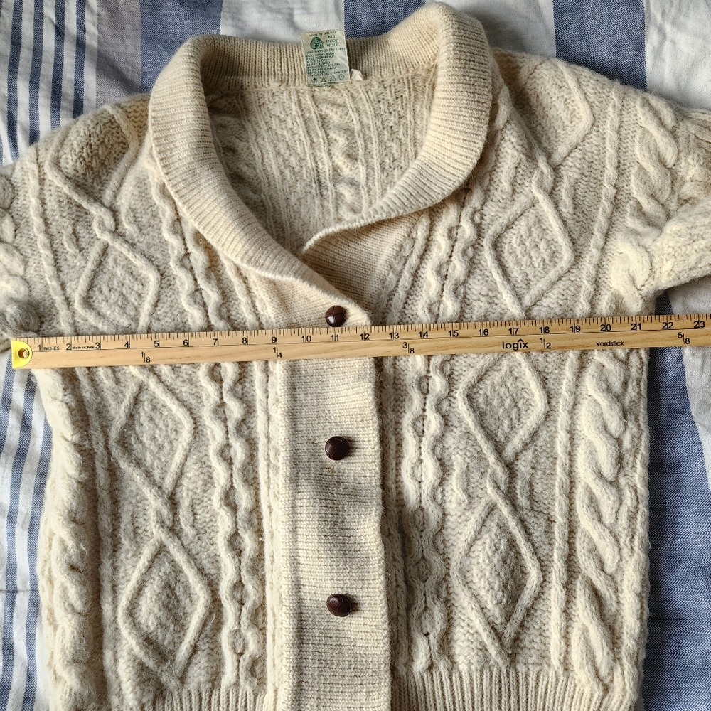 Vintage Irish Cladyknit Wool Aran Fisherman Cardigan Sweater - Picture 7 of 16